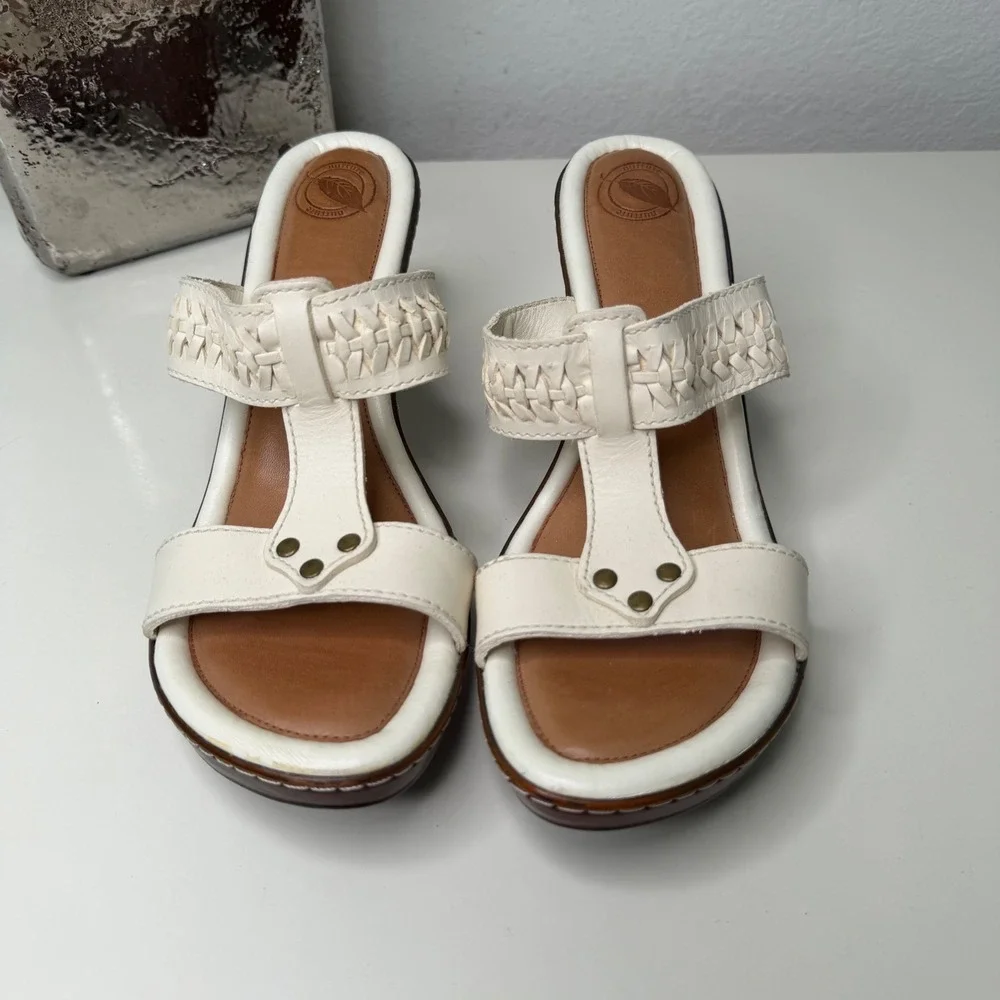 Nurture Leif Sandals Womens White Woven Leather Studded Boho Kitten Heel 9.5M